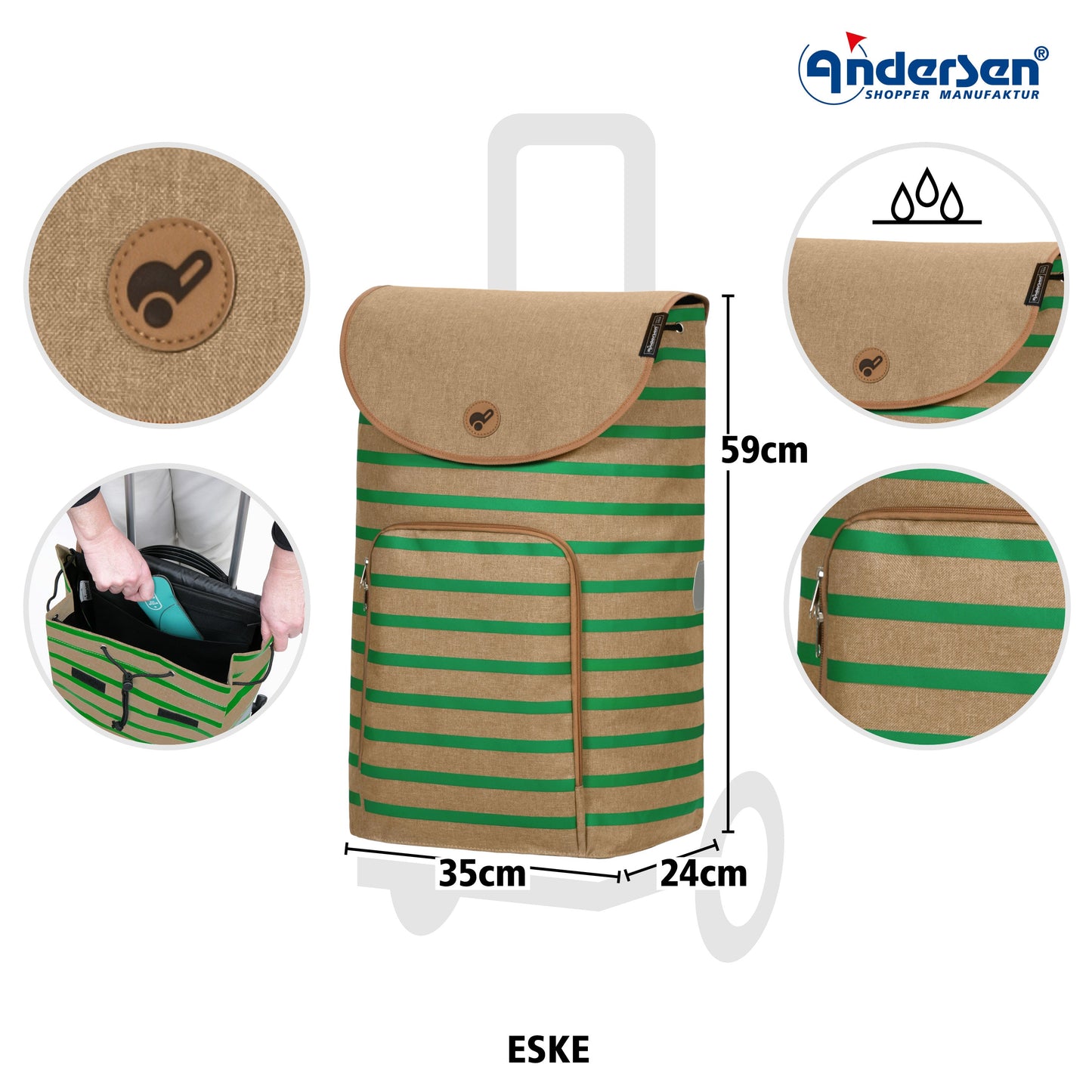 Andersen Shopper Manufaktur-Royal Shopper (Dreispeichenrad 25 cm) Eske grün-www.shopping-trolley.ch-bild3