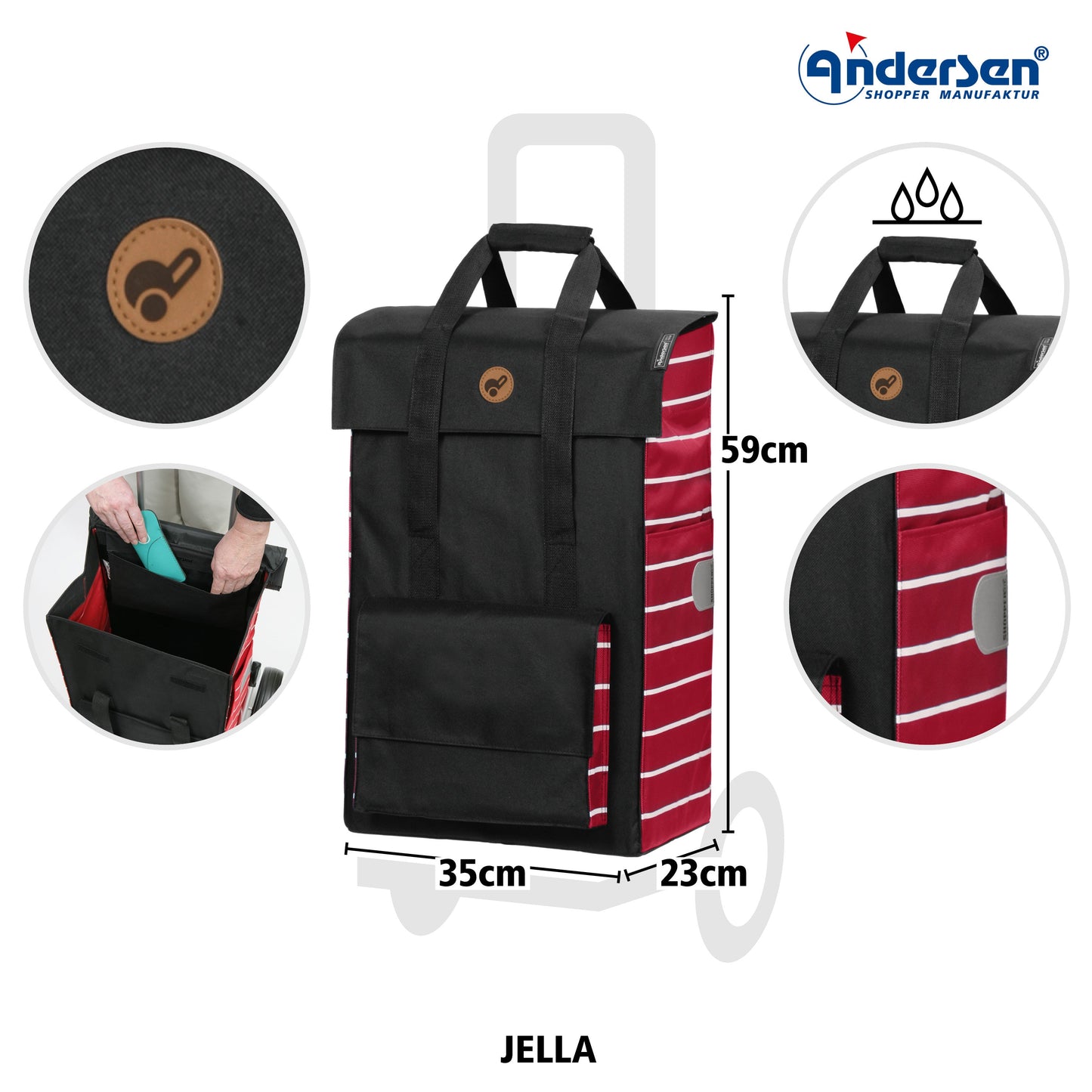 Andersen Shopper Manufaktur-Royal Shopper (Dreispeichenrad 25 cm) Jella rot-www.shopping-trolley.ch-bild3