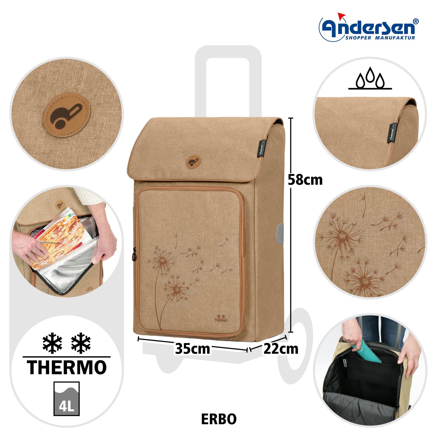 Andersen Shopper Manufaktur-Royal Shopper (Kugellagerrad 25 cm) Erbo beige-www.shopping-trolley.ch-bild3