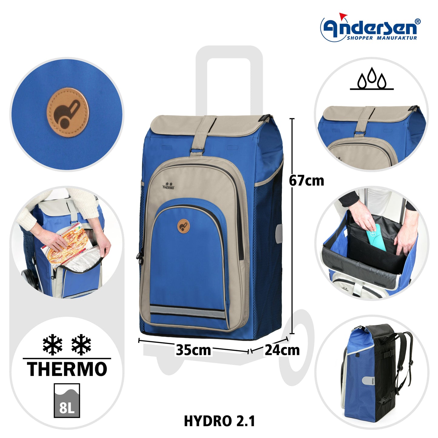 Andersen Shopper Manufaktur-Royal Shopper (Kugellagerrad 25 cm) Hydro 2.1 blau-www.shopping-trolley.ch-bild3