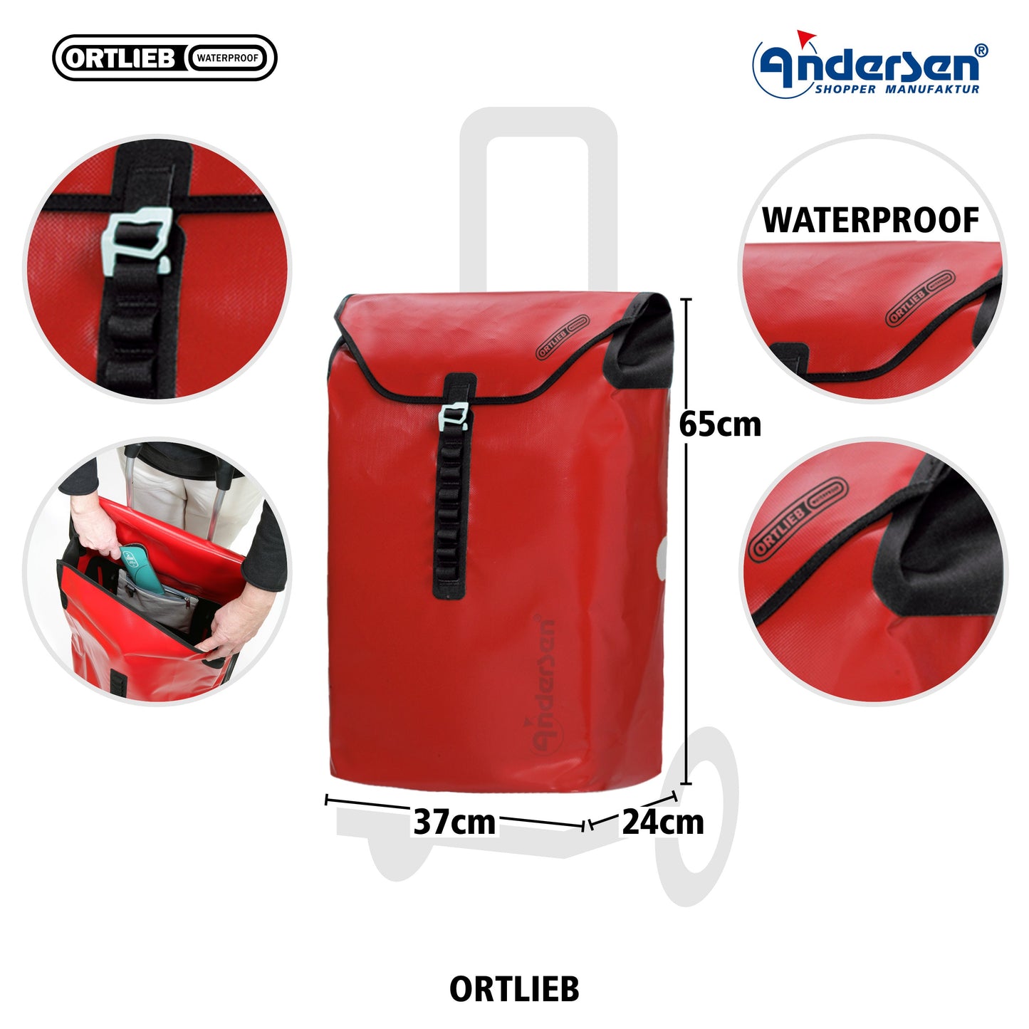 Andersen Shopper Manufaktur-Royal Shopper (Kugellagerrad 25 cm) Ortlieb rot-www.shopping-trolley.ch-bild3