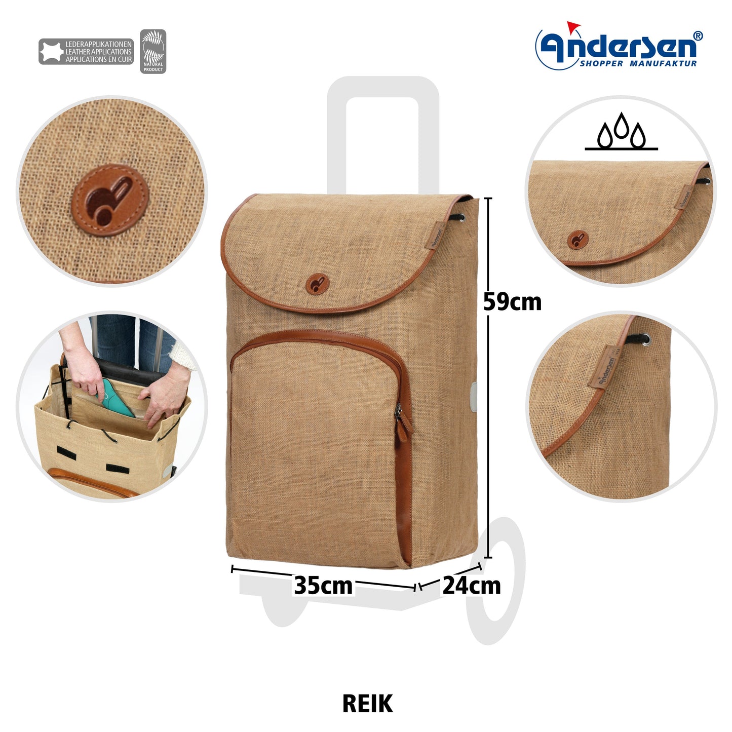 Andersen Shopper Manufaktur-Royal Shopper (Luft-Kugellagerrad 25 cm) Reik beige-www.shopping-trolley.ch-bild3