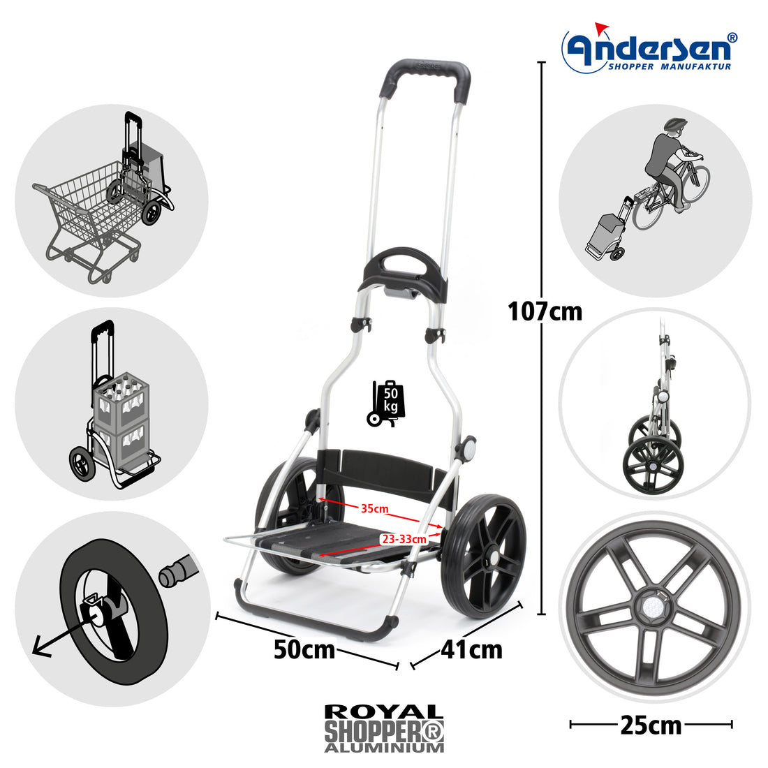 Andersen-Royal Shopper Hydro 3.0 - Rot - Leichtlaufrad 25 cm-shopping-trolley.ch