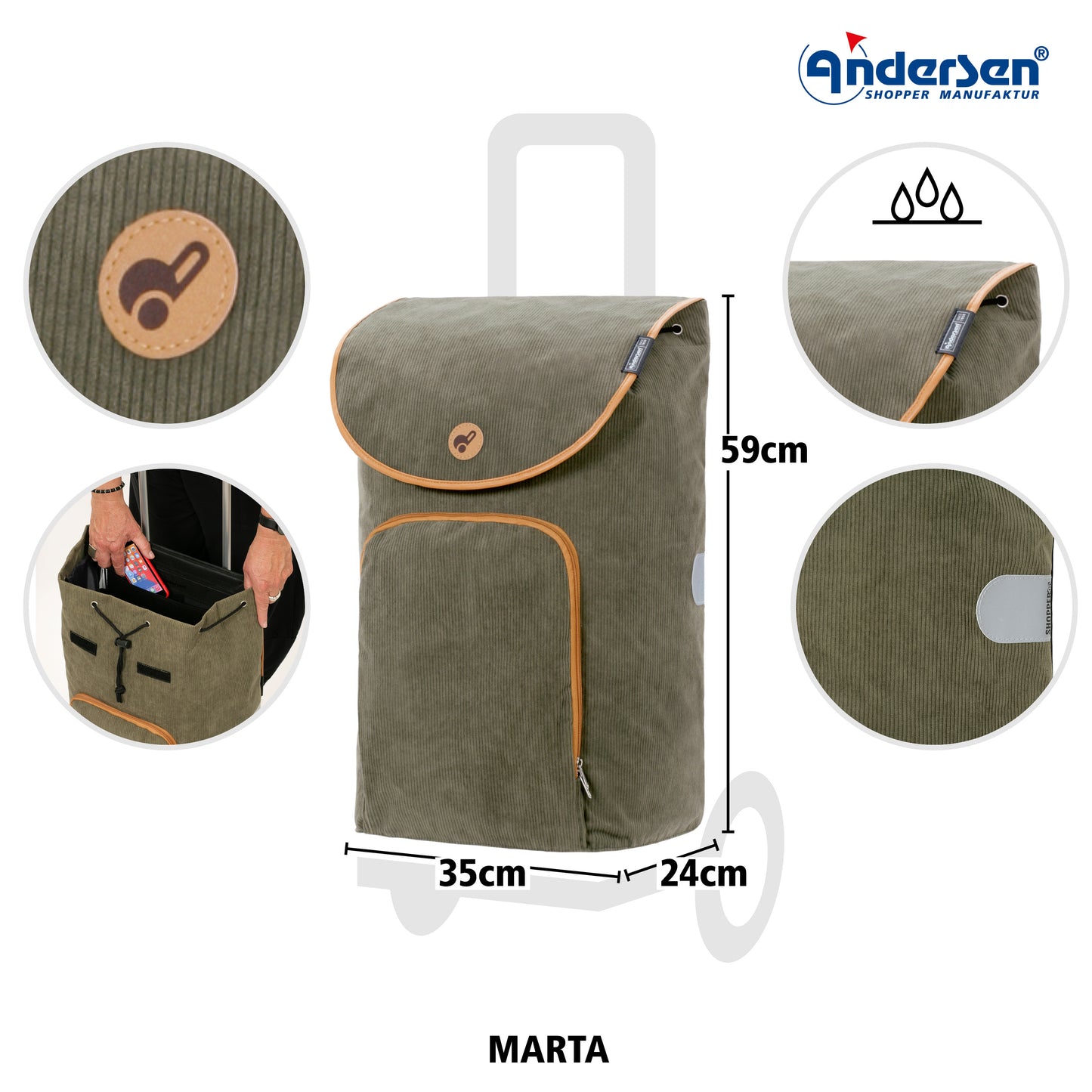 Andersen-Alu Star Shopper Marta - Oliv-shopping-trolley.ch