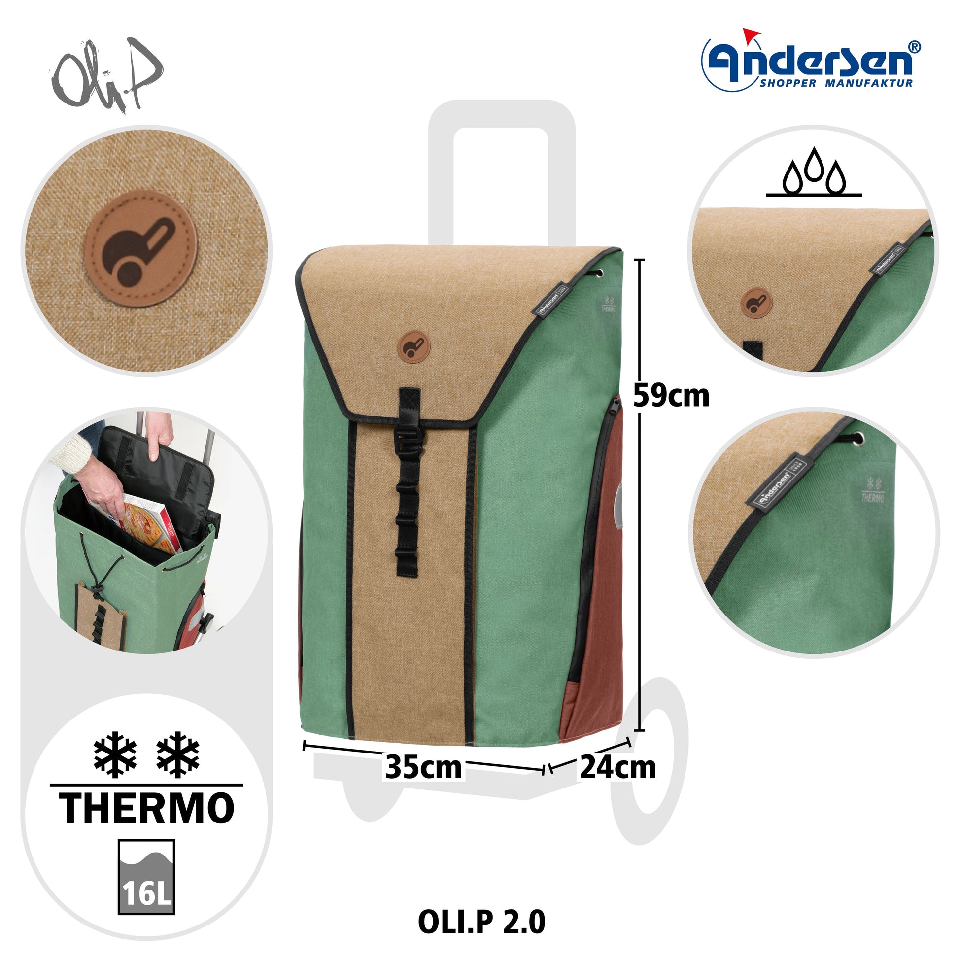 Andersen Shopper Manufaktur-Royal Shopper (Luft-Kugellagerrad 25 cm) Oli.P 2.0 beige-www.shopping-trolley.ch-bild3