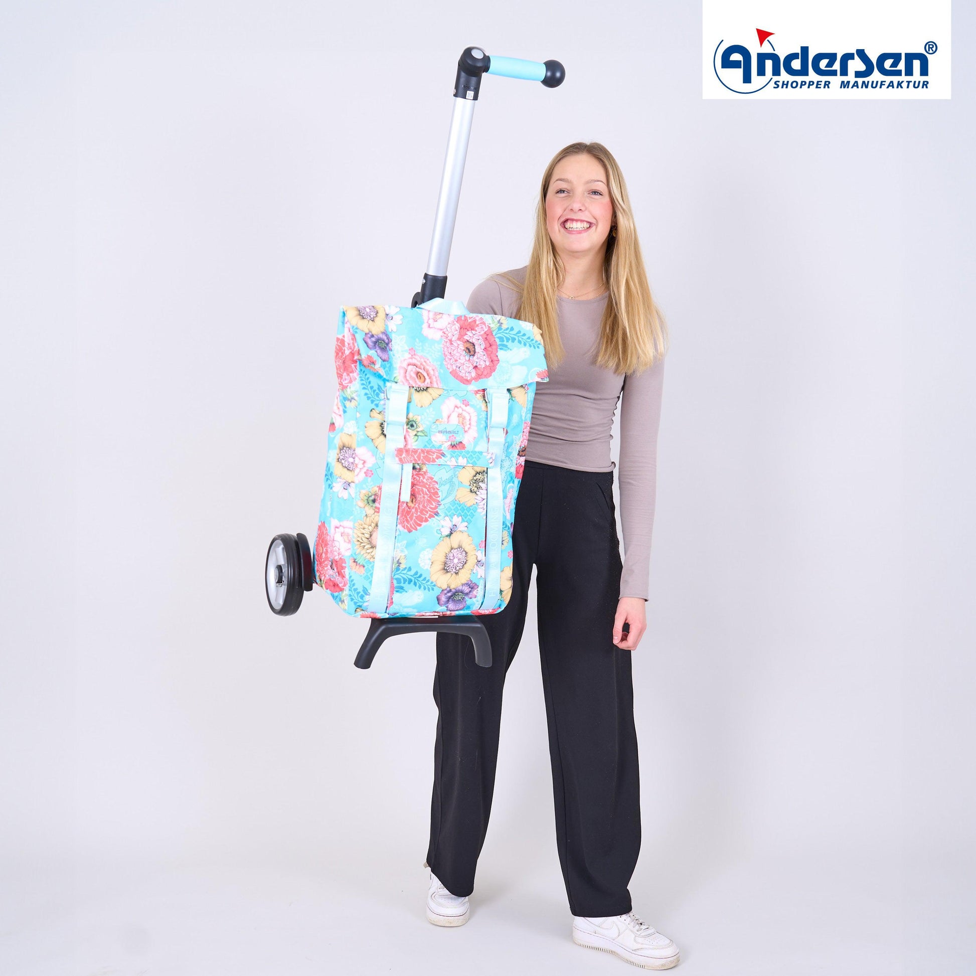 Andersen Shopper Manufaktur-Unus Shopper Fun Basil Bloom blau-www.shopping-trolley.ch-bild7