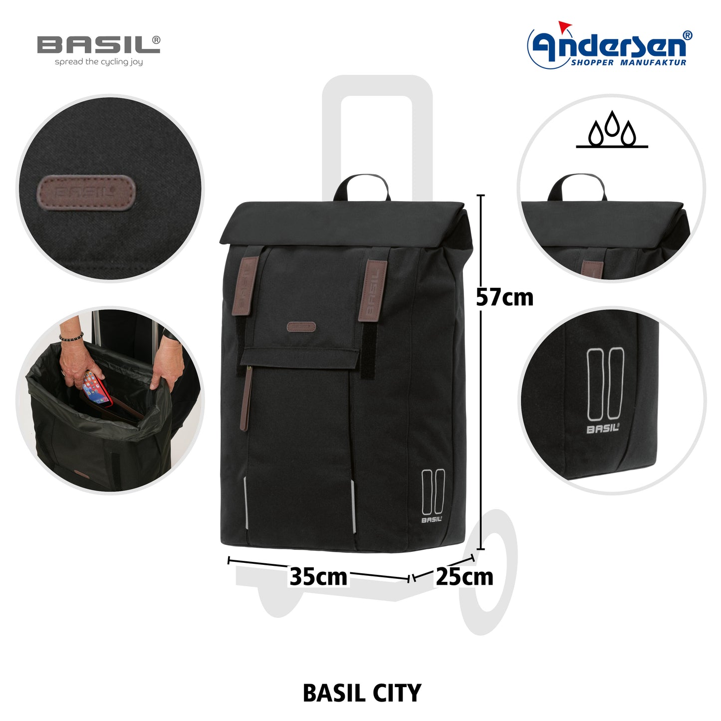 Andersen-Royal Shopper Basil City - Schwarz - Metallspeichenrad 25 cm-shopping-trolley.ch