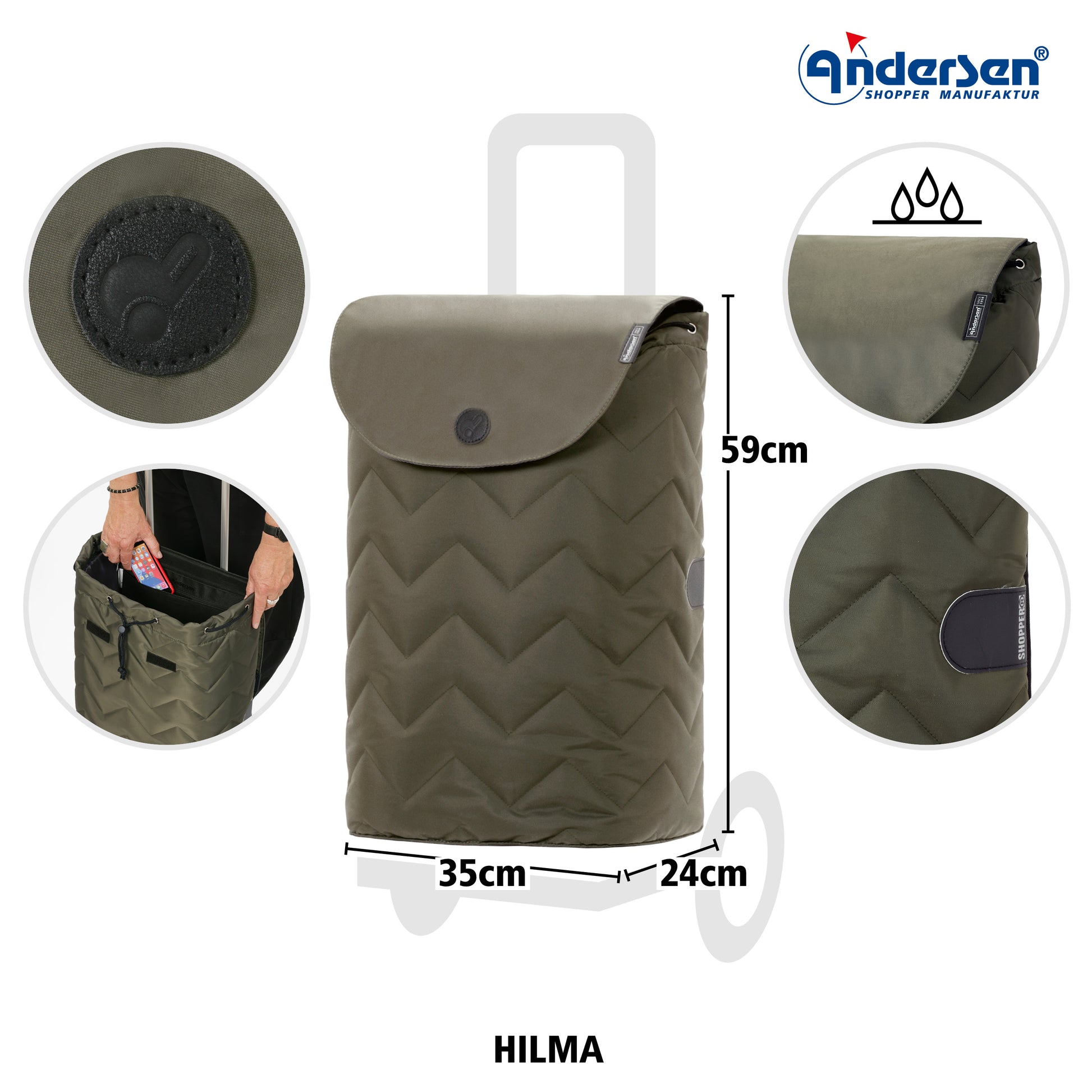 Andersen-Royal Shopper Hilma - Oliv - Leichtlaufrad 25 cm-shopping-trolley.ch