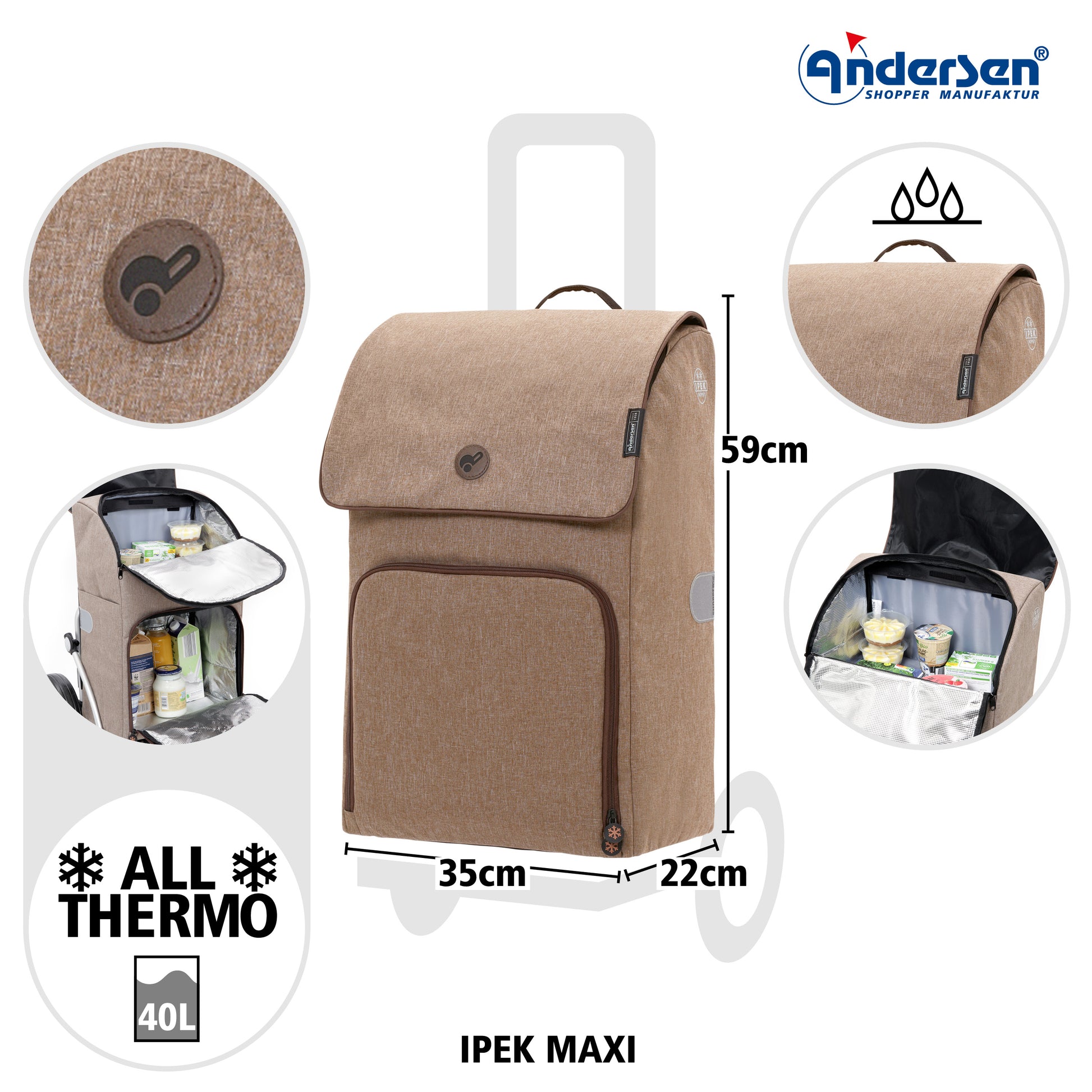 Andersen-Royal Shopper Ipek Maxi - Sand - Metallspeichenrad 25 cm-shopping-trolley.ch