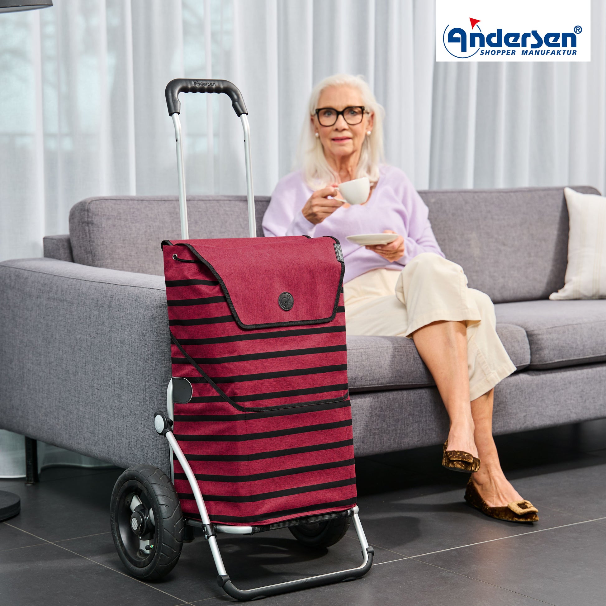 Andersen-Royal Shopper Jelke - Bordeaux - Luft-Kugellagerrad 25 cm-shopping-trolley.ch