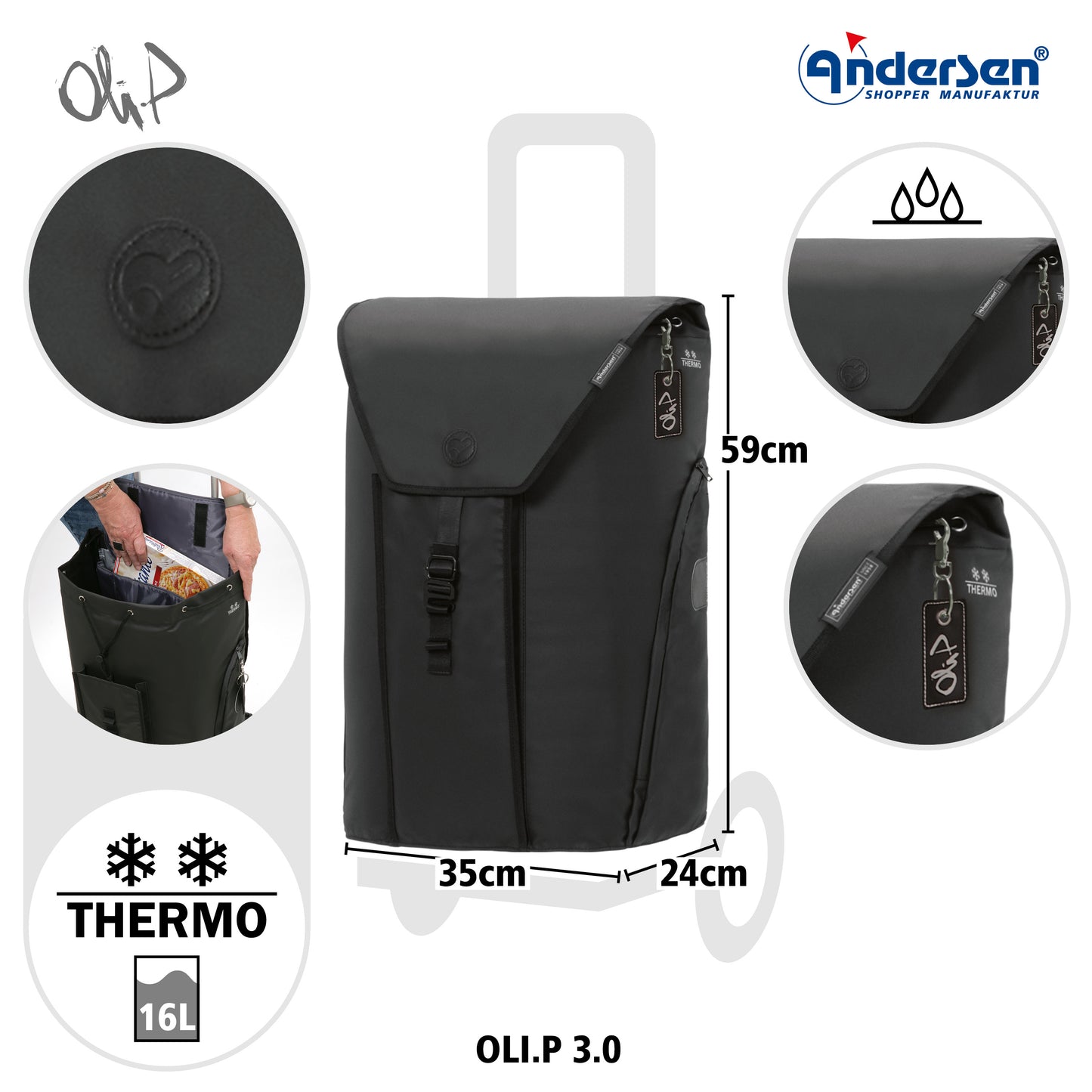 Andersen-Royal Shopper Oli.P 3.0 - Schwarz - Kugellagerrad 29 cm-shopping-trolley.ch