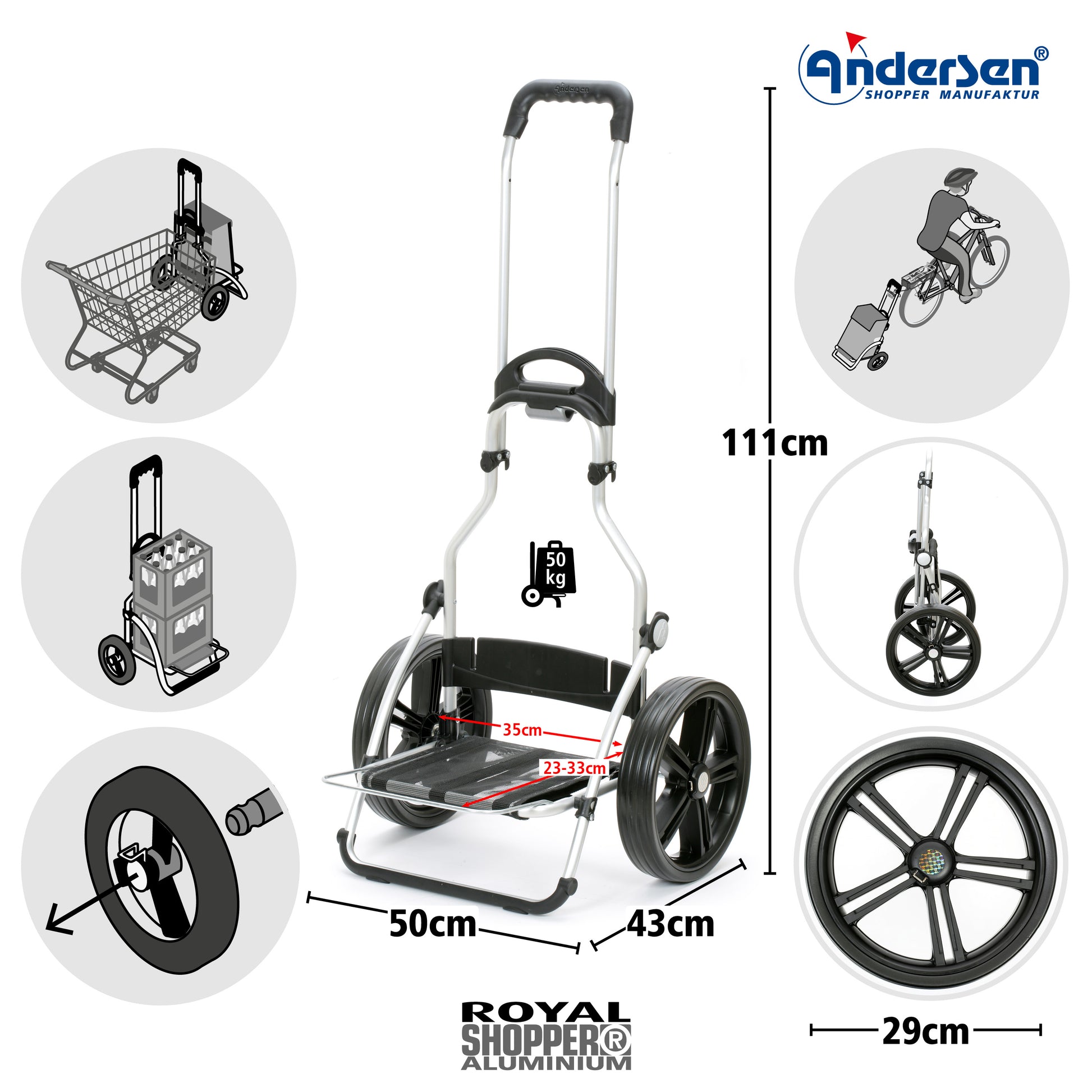 Andersen-Royal Shopper (Kugellagerrad 29 cm) Ortlieb - anthrazit-shopping-trolley.ch