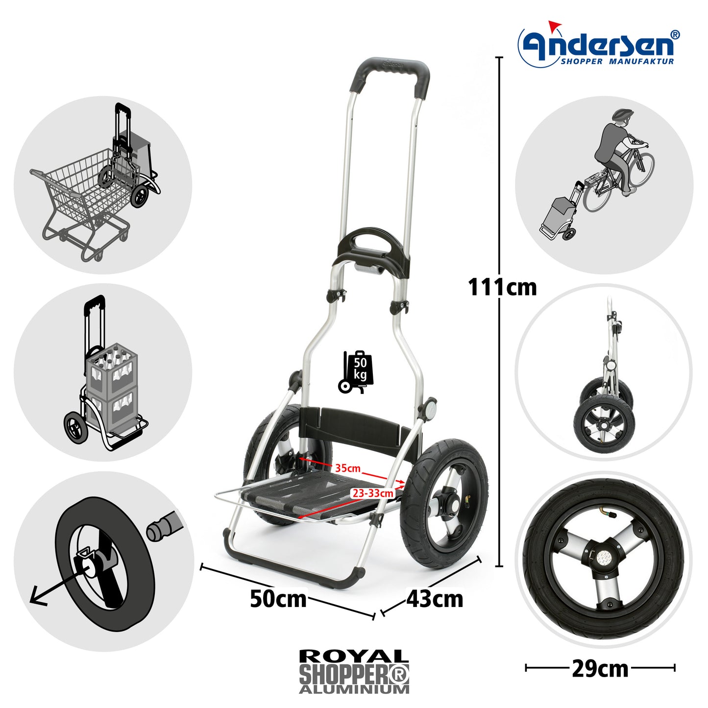 Andersen-Royal Shopper (Luft-Kugellagerrad 29 cm) Ortlieb - anthrazit-shopping-trolley.ch