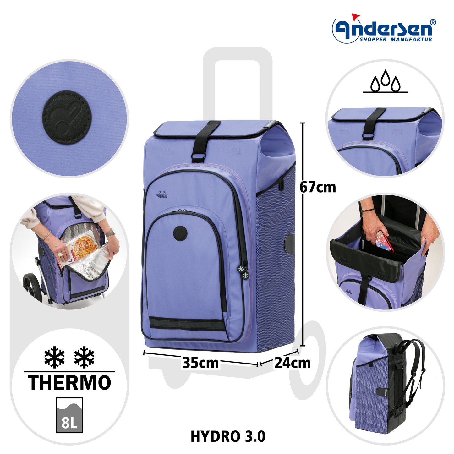 Andersen-Royal Shopper Plus Hydro 3.0 - Flieder - Kugellagerrad 25 cm-shopping-trolley.ch