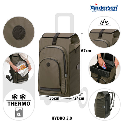 Andersen-Royal Shopper Plus Hydro 3.0 - Oliv - Luft-Kugellagerrad 25 cm-shopping-trolley.ch
