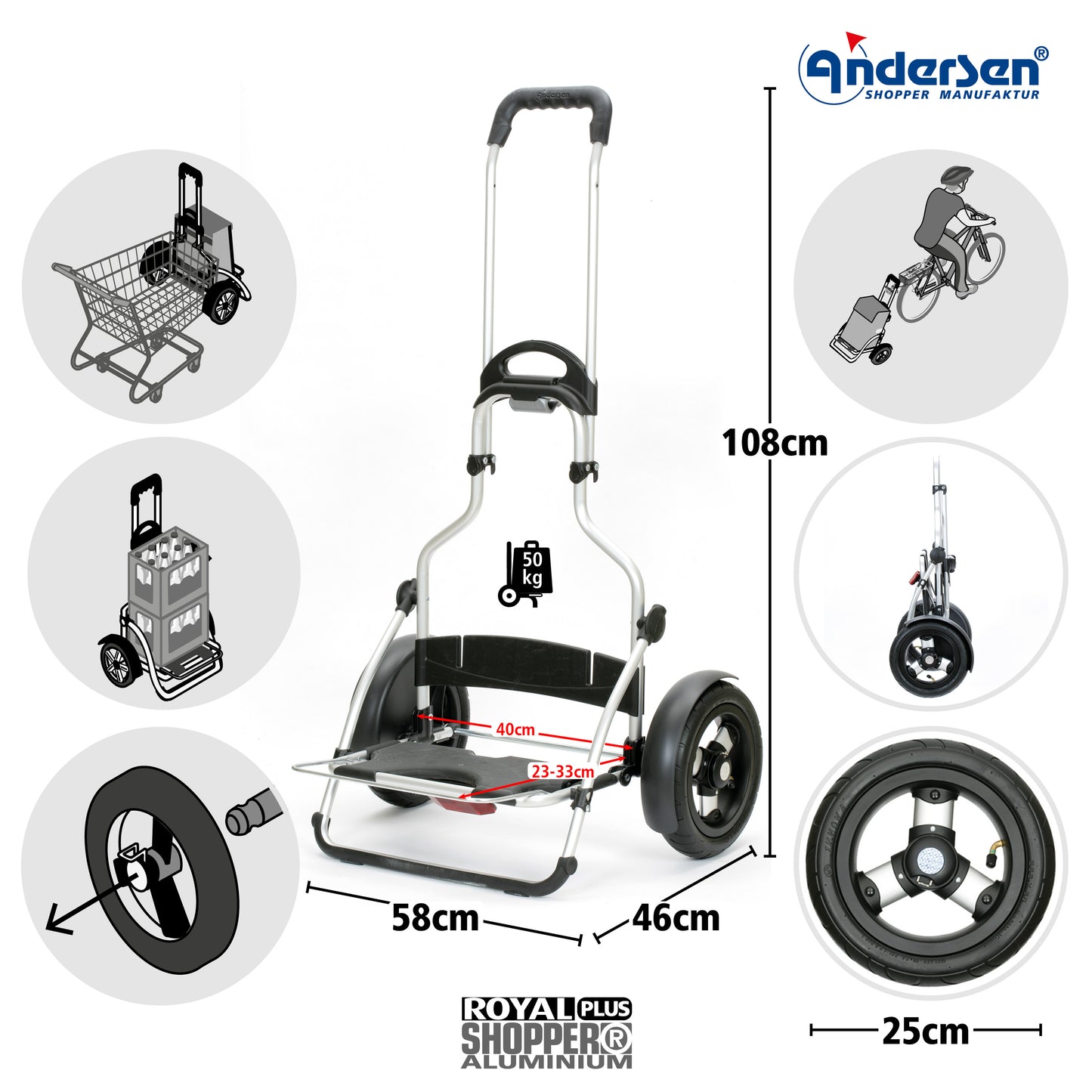 Andersen-Royal Shopper Plus Hydro 3.0 - Orange - Luft-Kugellagerrad 25 cm-shopping-trolley.ch