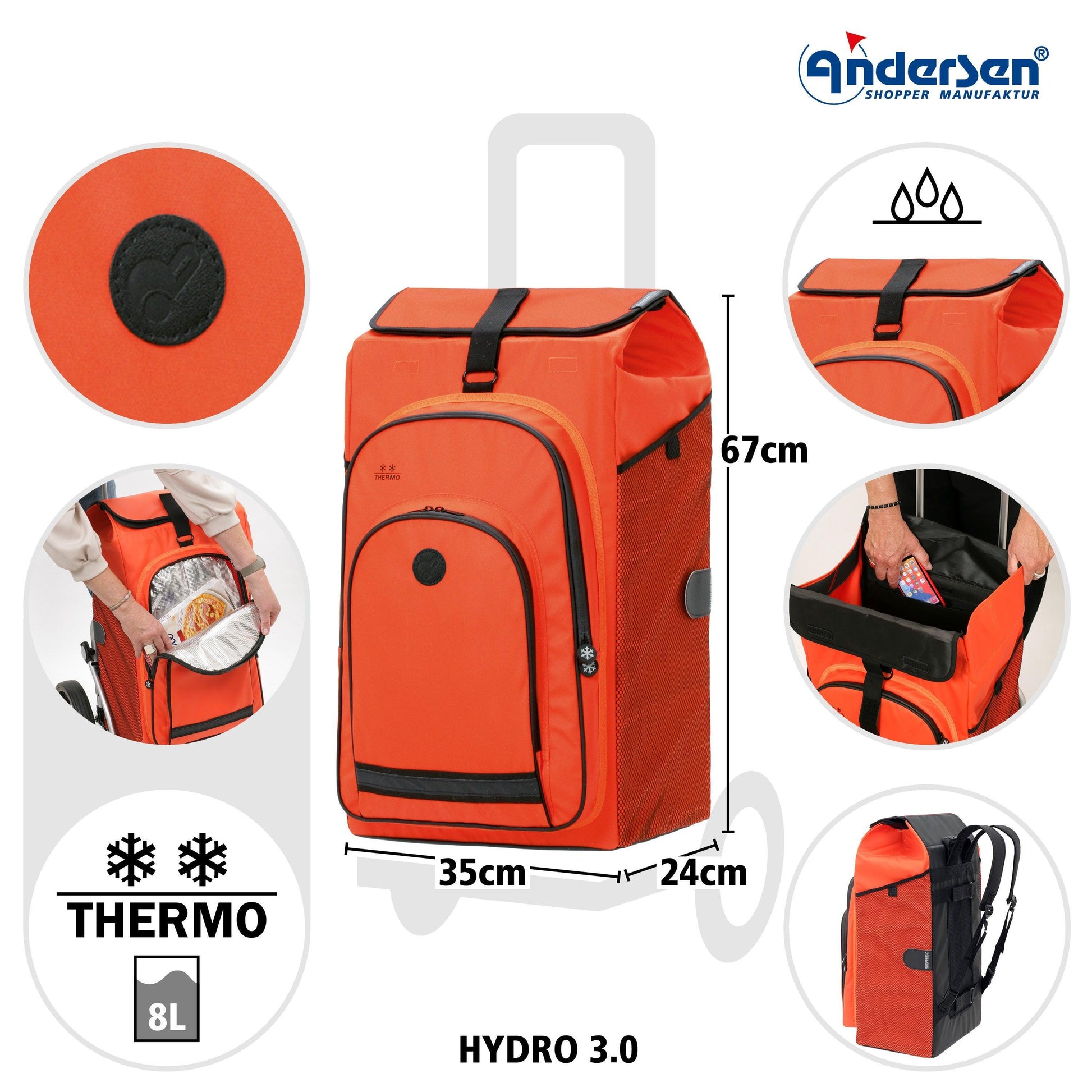 Andersen-Royal Shopper Plus Hydro 3.0 - Orange - Luft-Kugellagerrad 25 cm-shopping-trolley.ch