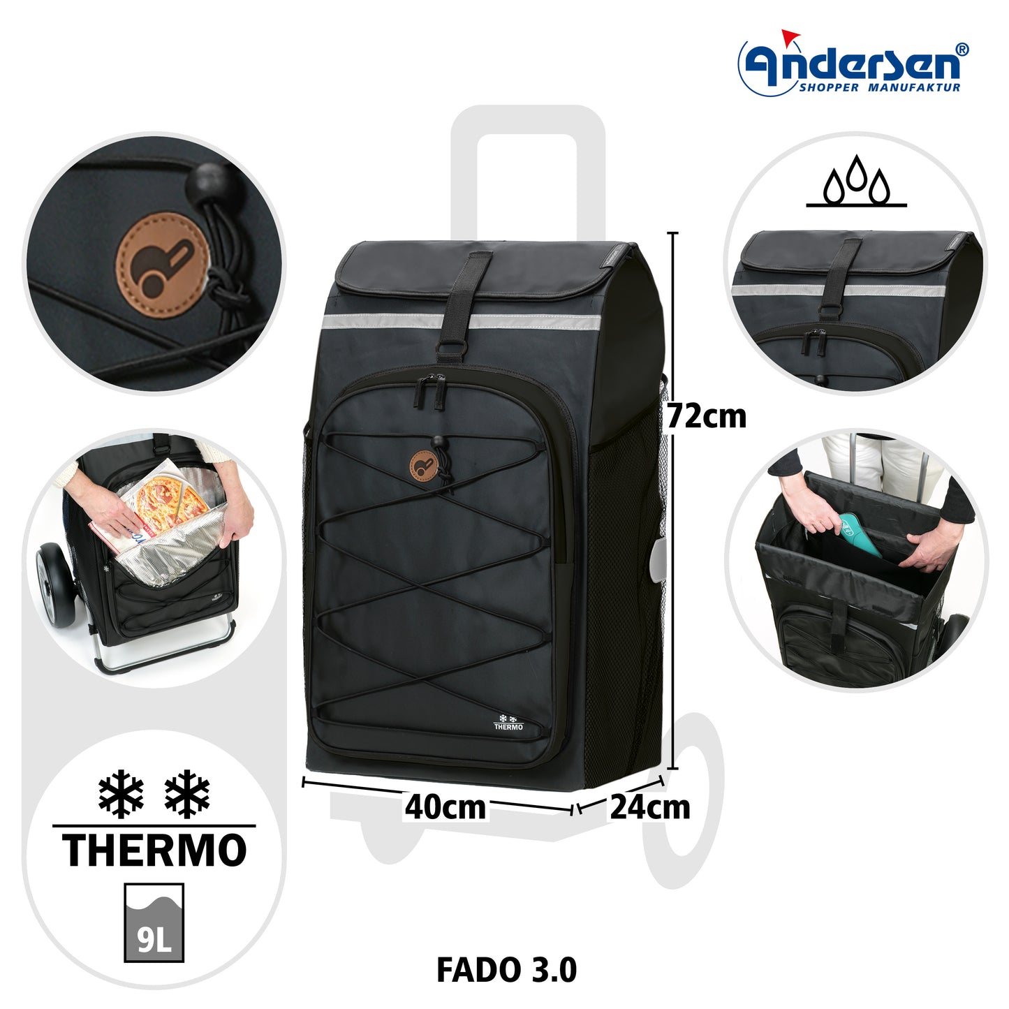 Andersen-Tura Shopper Fado 3.0 - Schwarz - Luft-Kugellagerrad 29 cm-shopping-trolley.ch