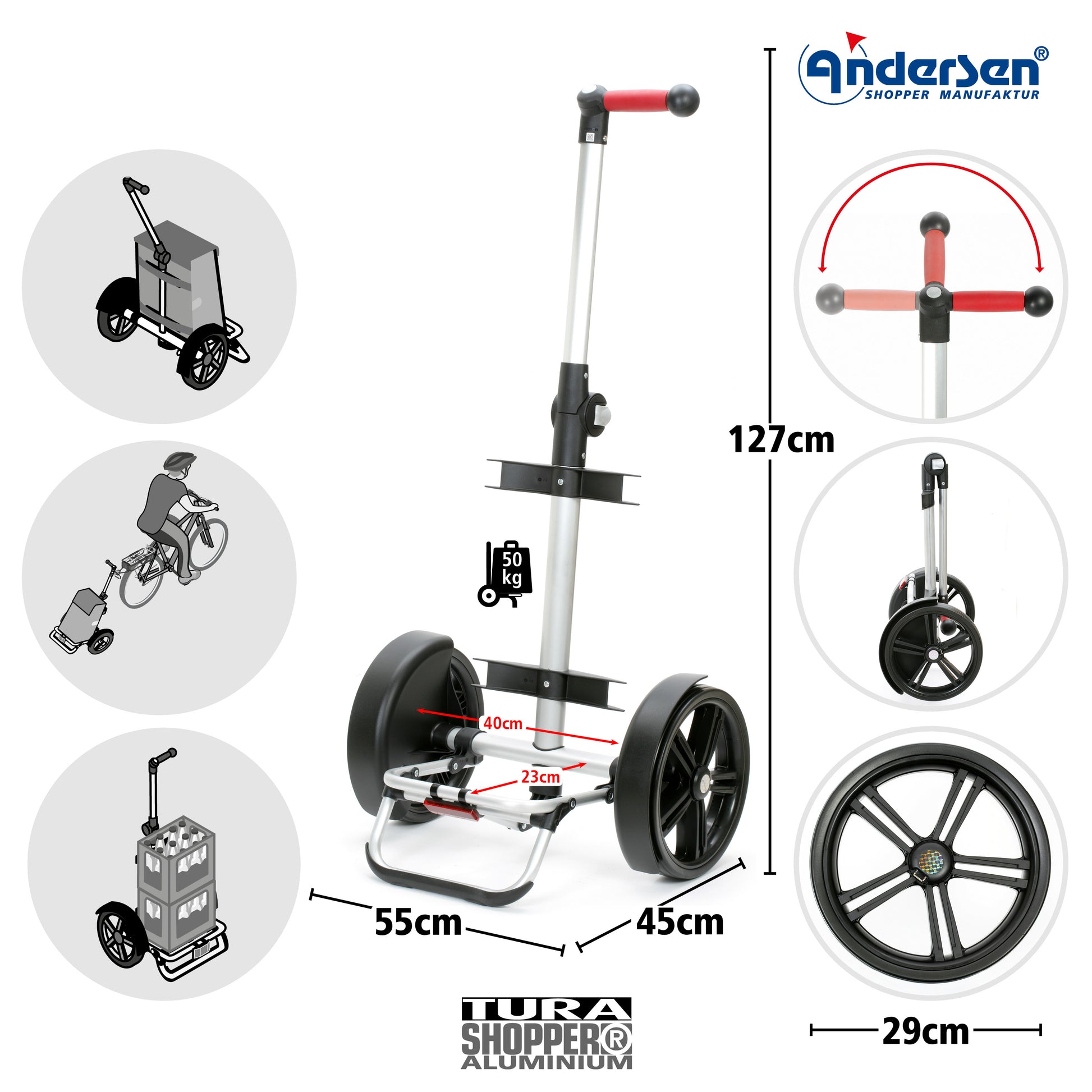 Andersen-Tura Shopper (Kugellagerrad 29 cm) Ortlieb - rot-shopping-trolley.ch