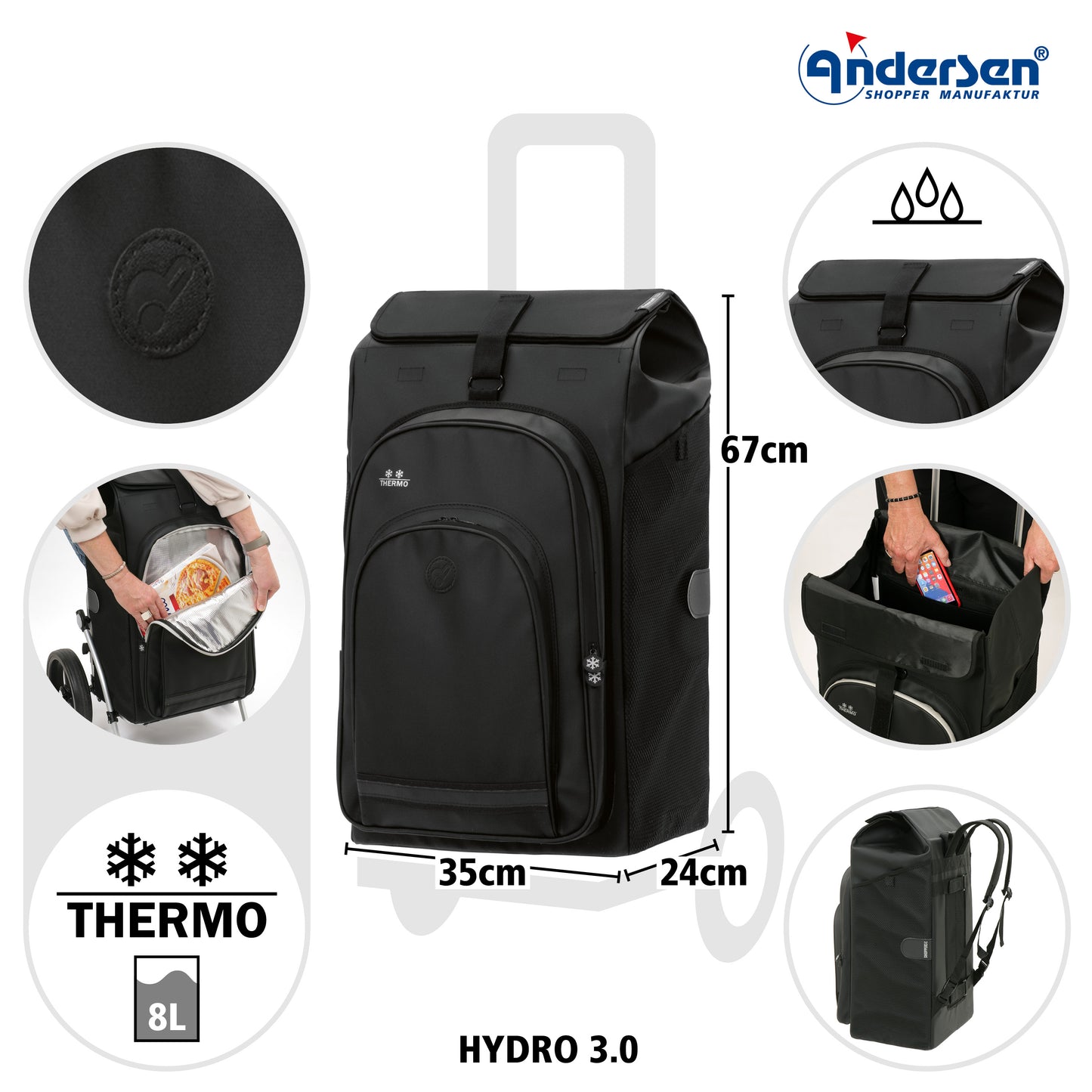 Andersen-Unus Shopper Hydro 3.0 - Schwarz-shopping-trolley.ch
